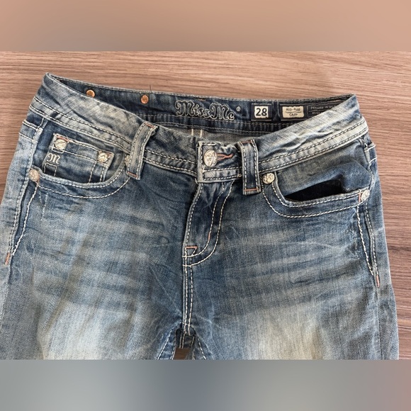 MISS ME MID-RISE CROP DENIM JEANS BLING RHINESTONE WOMENS SIZE 28 - Picture 4 of 11